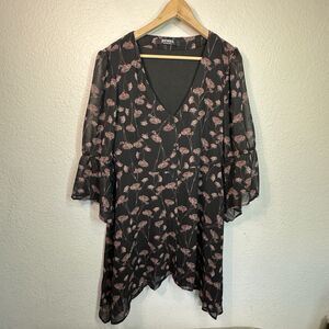 Disturbia Dress Women 12 Black Moody Floral Knee Length Sheer Sleeves Goth Vamp